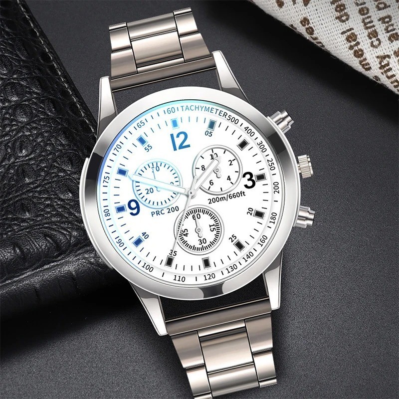 1/2PCS Men’s Quartz Watch & Bracelet Set Steel Band Business Fashion Wristwatch