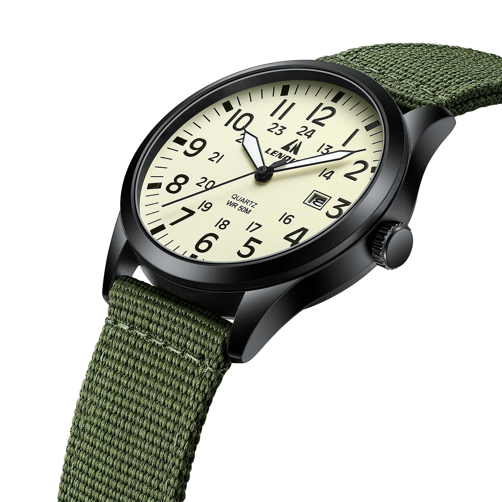 Military Quartz Watch 42mm Nylon Strap Glow Dial Waterproof Tactical Analog Men