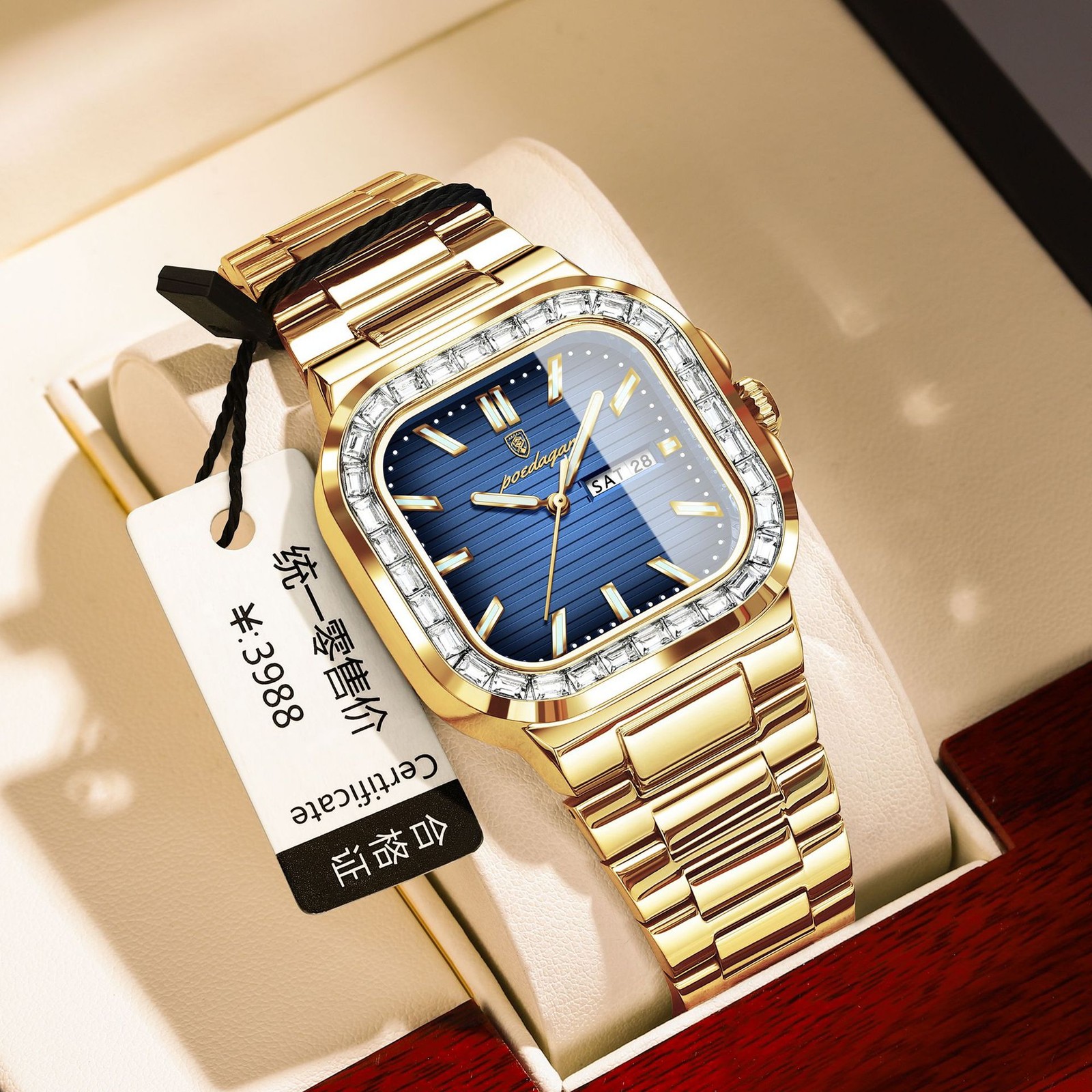 POEDAGAR Men Business Watch Stainless Steel Day Date Luminous Waterproof Quartz