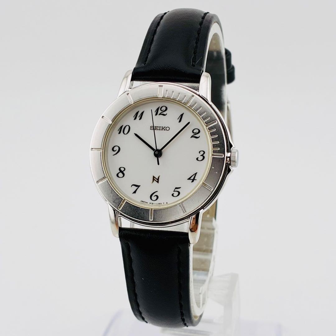SEIKO NOIE 1F21-0K90 Quartz Leather Strap Watch Used