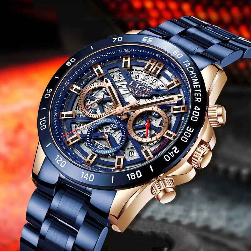 Men Watch Quartz Mechanical Date Seconds Round Dial Stainless Steel Wriswatch