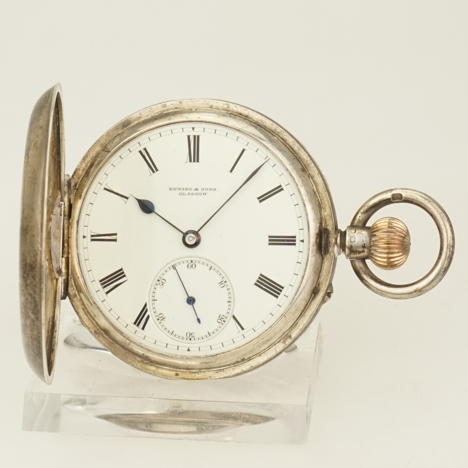 WORKING! 925 Silver Fullhunter Pocket Watch Men’s no fusee duplex no repeater