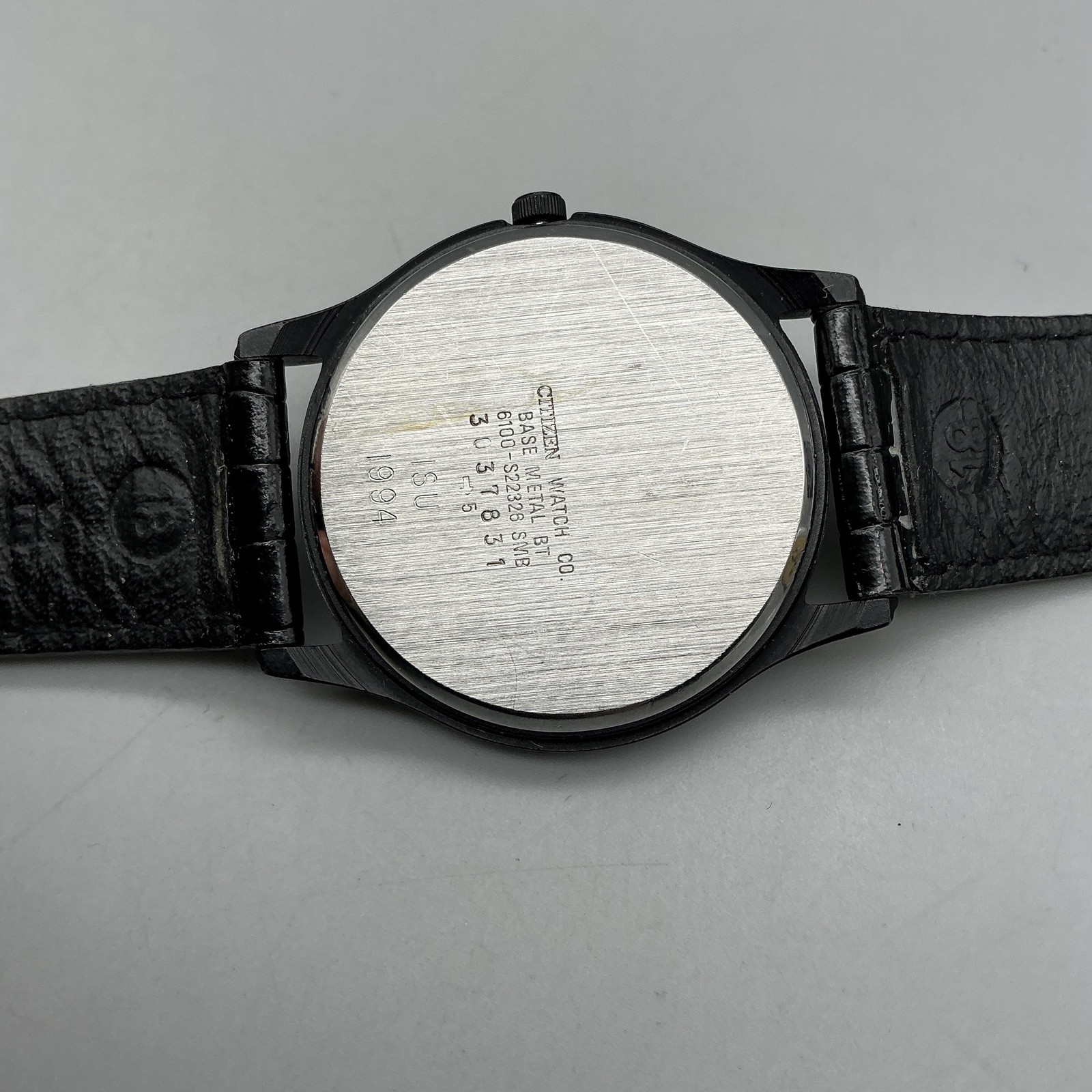 Vintage Citizen Mens Watch 34mm Black Dial Black Leather Day Date New Battery