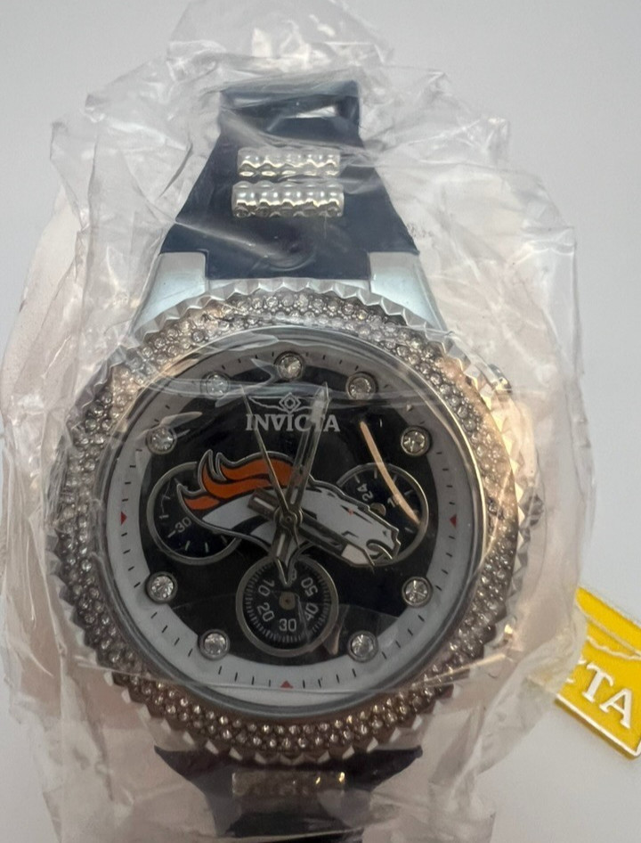 #W041 Invicta NFL Denver Broncos Lady Watch #42751 Crystal Bezel 39mm Quartz NWT