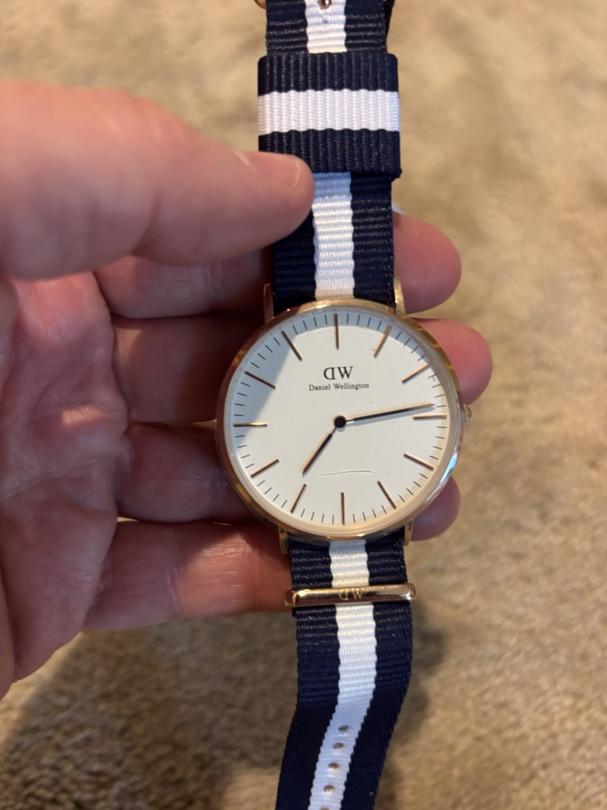 Daniel Wellington Classic Glasgow Rose Blue White Fabric Strap Mens Watch 0104DW