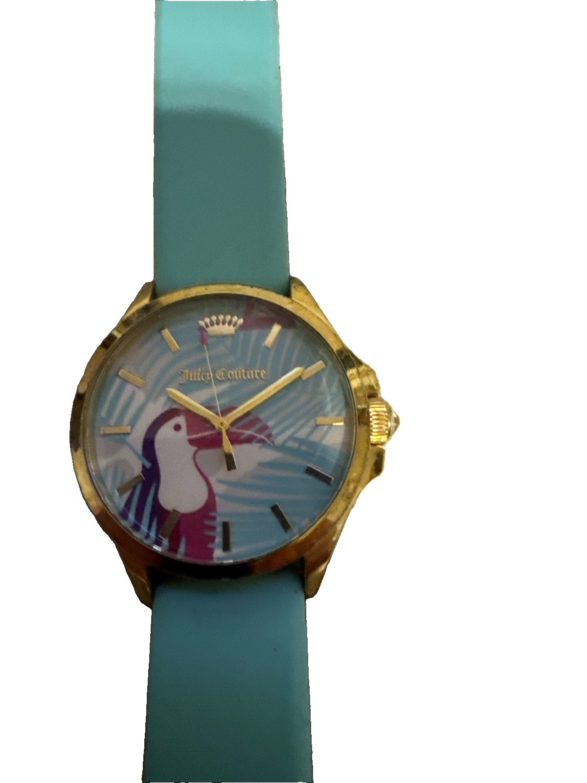 Toucan Juicy Couture Girls Watch With Gold Around Face And Teal Silicone Band
