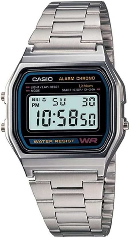 Casio A158WA-1, Classic Digital Watch, Chronograph, Alarm, Date, 7 Year Battery