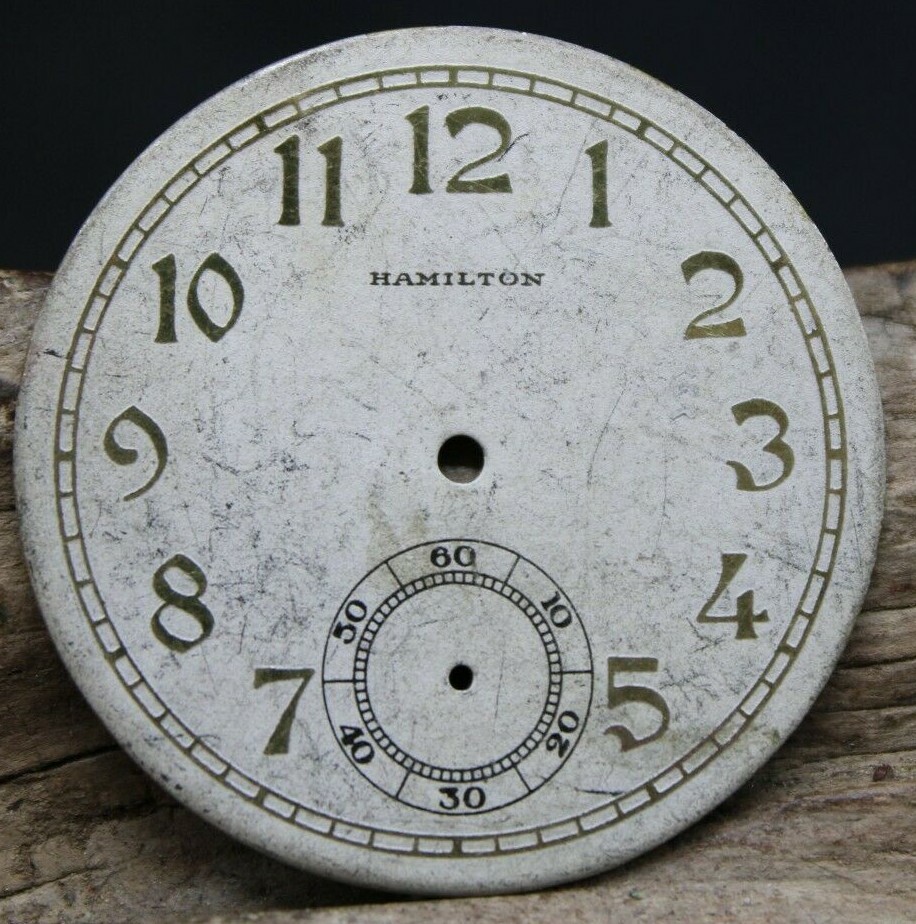HAMILTON METAL POCKET WATCH DIAL FACE 39.3mm GOTHIC ARABIC NUMERALS (E3H2)