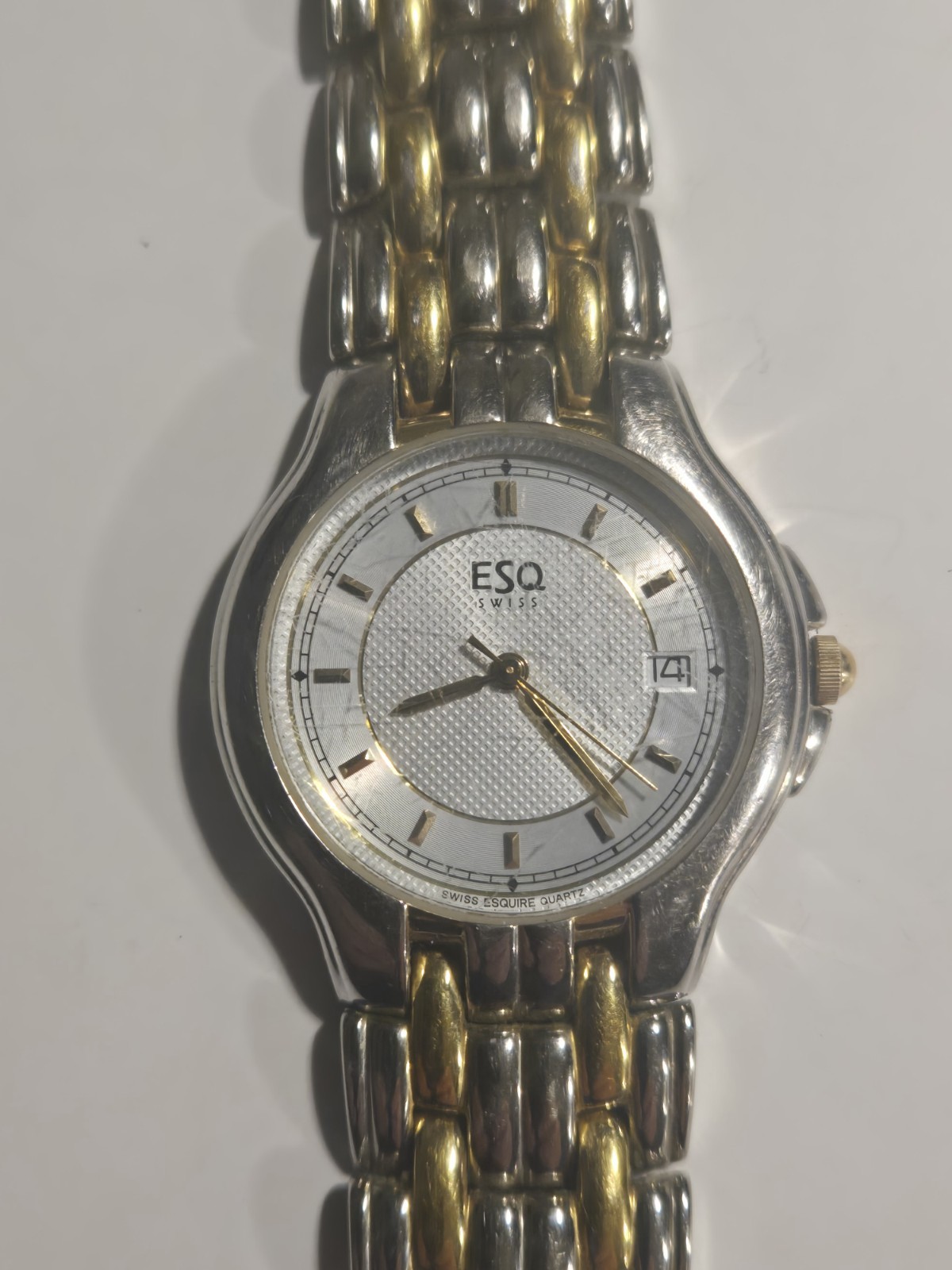 ESQ Swiss Quartz Two-Tone Silver Gold Date Water Resistant Dress Wristwatch