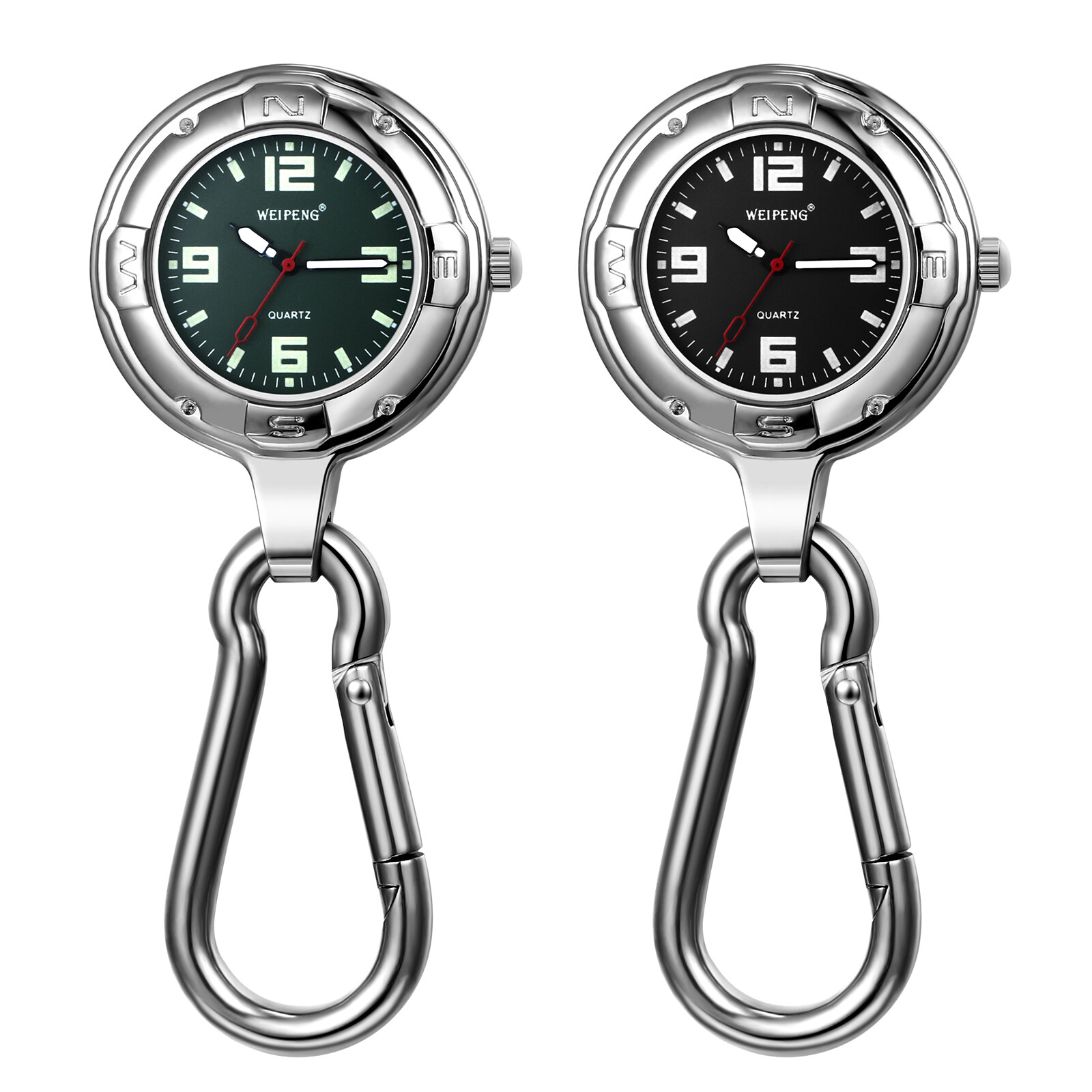 Outdoors Carabiner Clip-On Backpack Belt Fob Quartz Watch Mountaineering Hiking