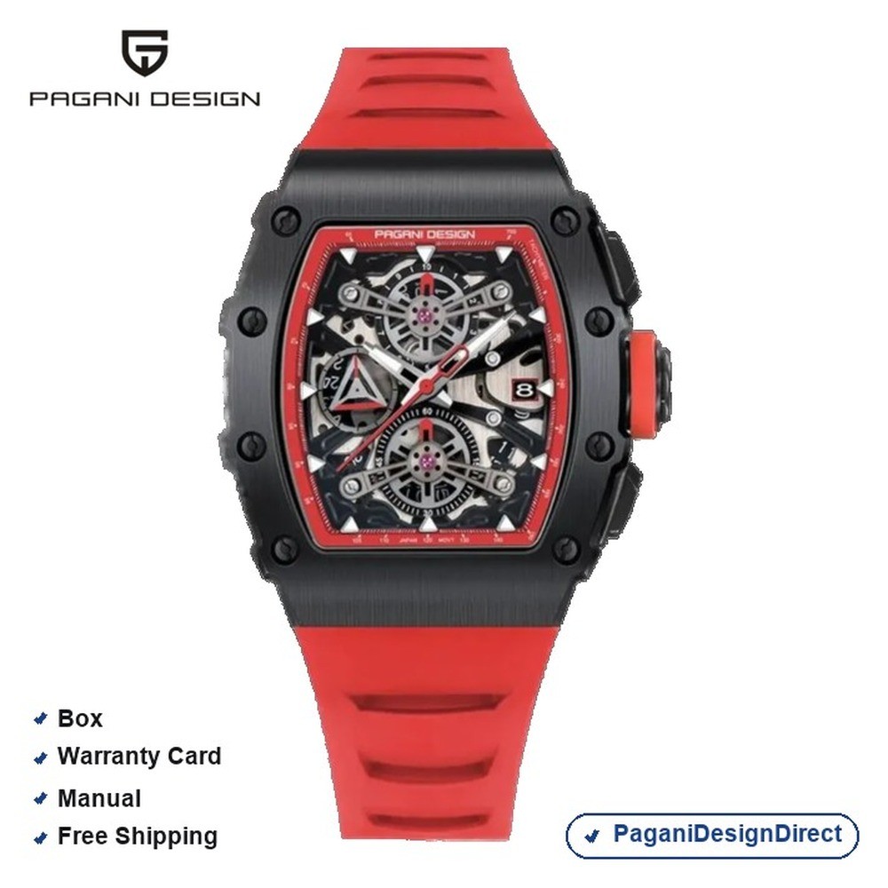 Pagani Design PD-YS011 Black Red Chronograph Rubber Automatic Men’s Watch
