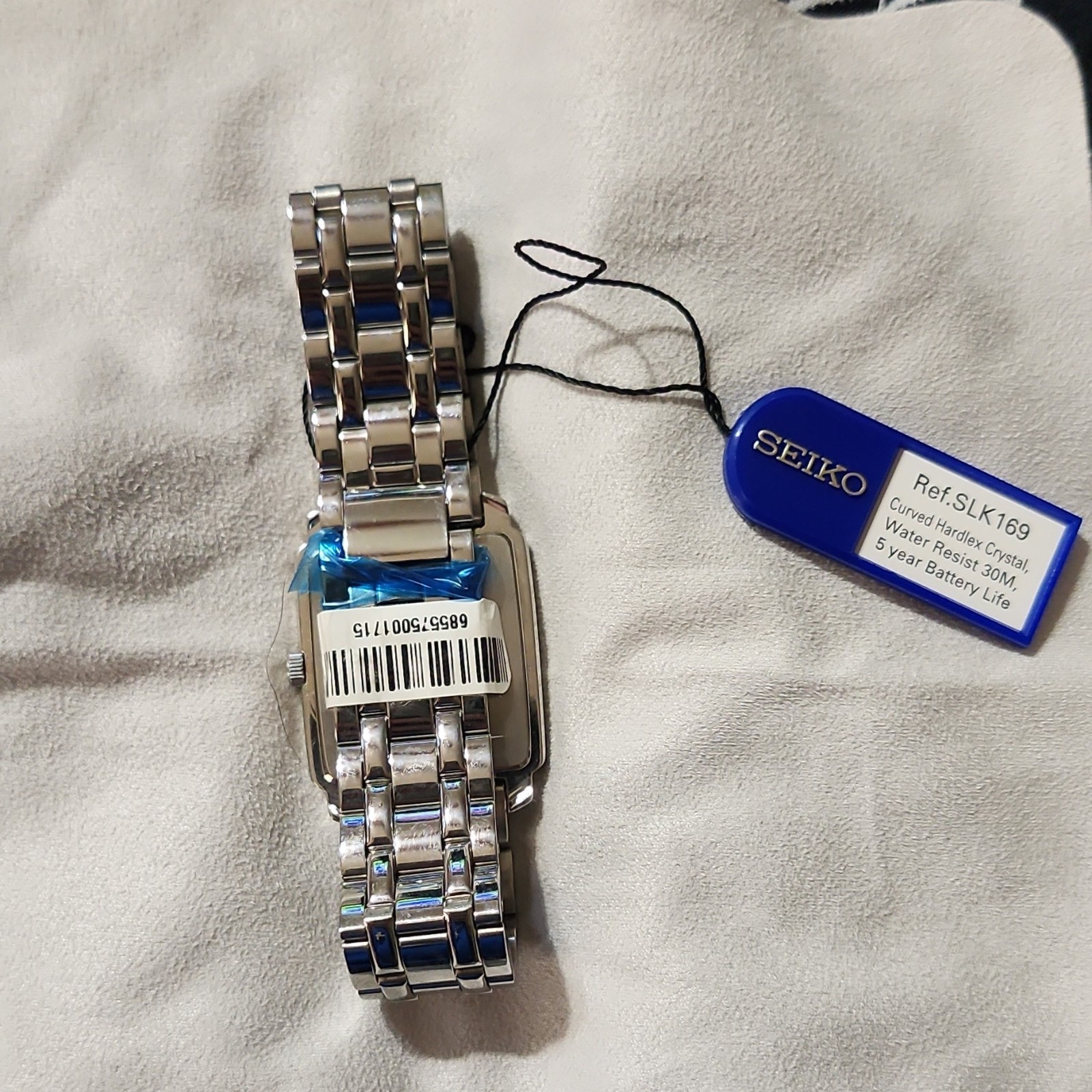 Seiko Men’s Quartz 30m Date Rectangular SS Bracelet White Textured Dial