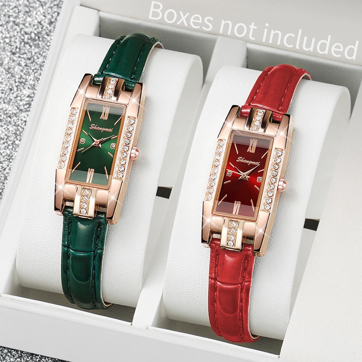 2PCS – Women’s Watch Leather Strap Band Rectangle Quartz Watch 2026