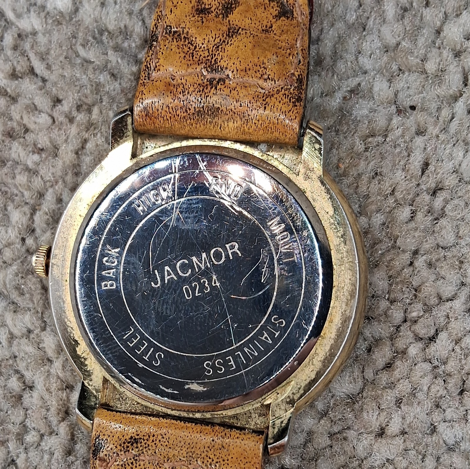 Jacmor J.M. Quartz Analog Skeleton Roman Dial Brown Leather Strap Watch