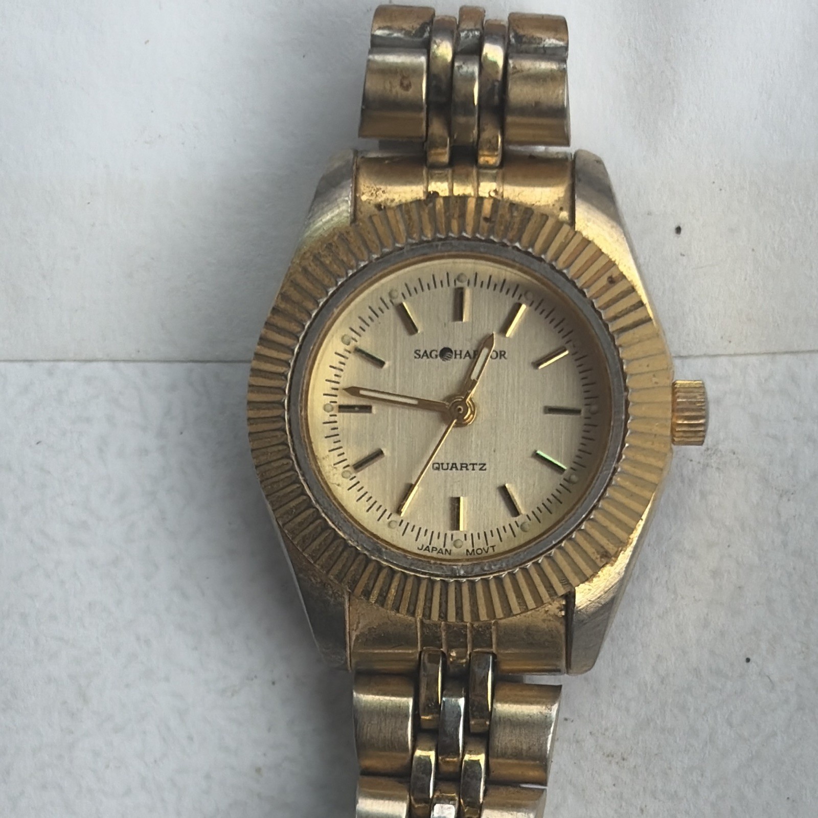 Sag Harbor Quartz Women’s Vintage Two-Tone Gold Dial Metal Bracelet Watch