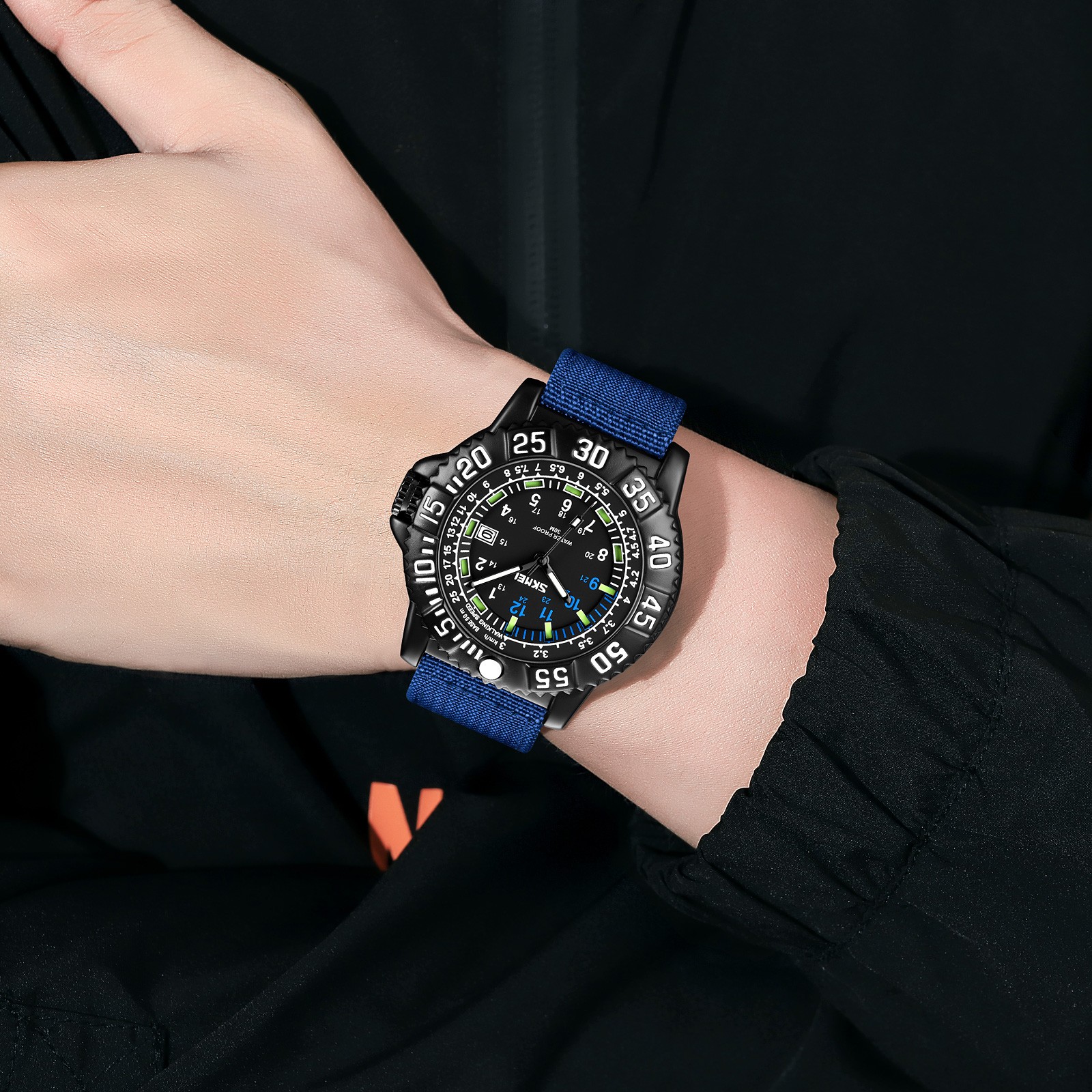 24-Hours Scale Men Military Tactical Nylon Band Sport Wrist Watch Luminous 3ATM