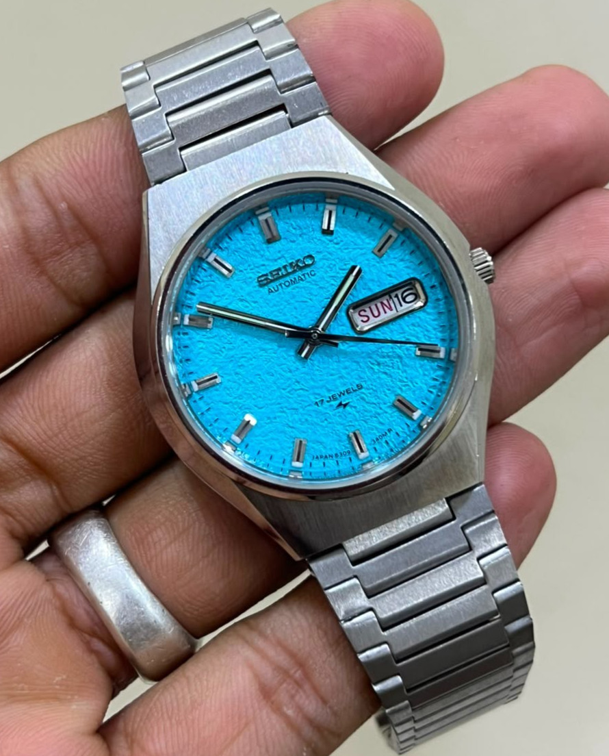 Seiko 5 Automatic Textured ice Blue Dail Mens Watch japan made 6309