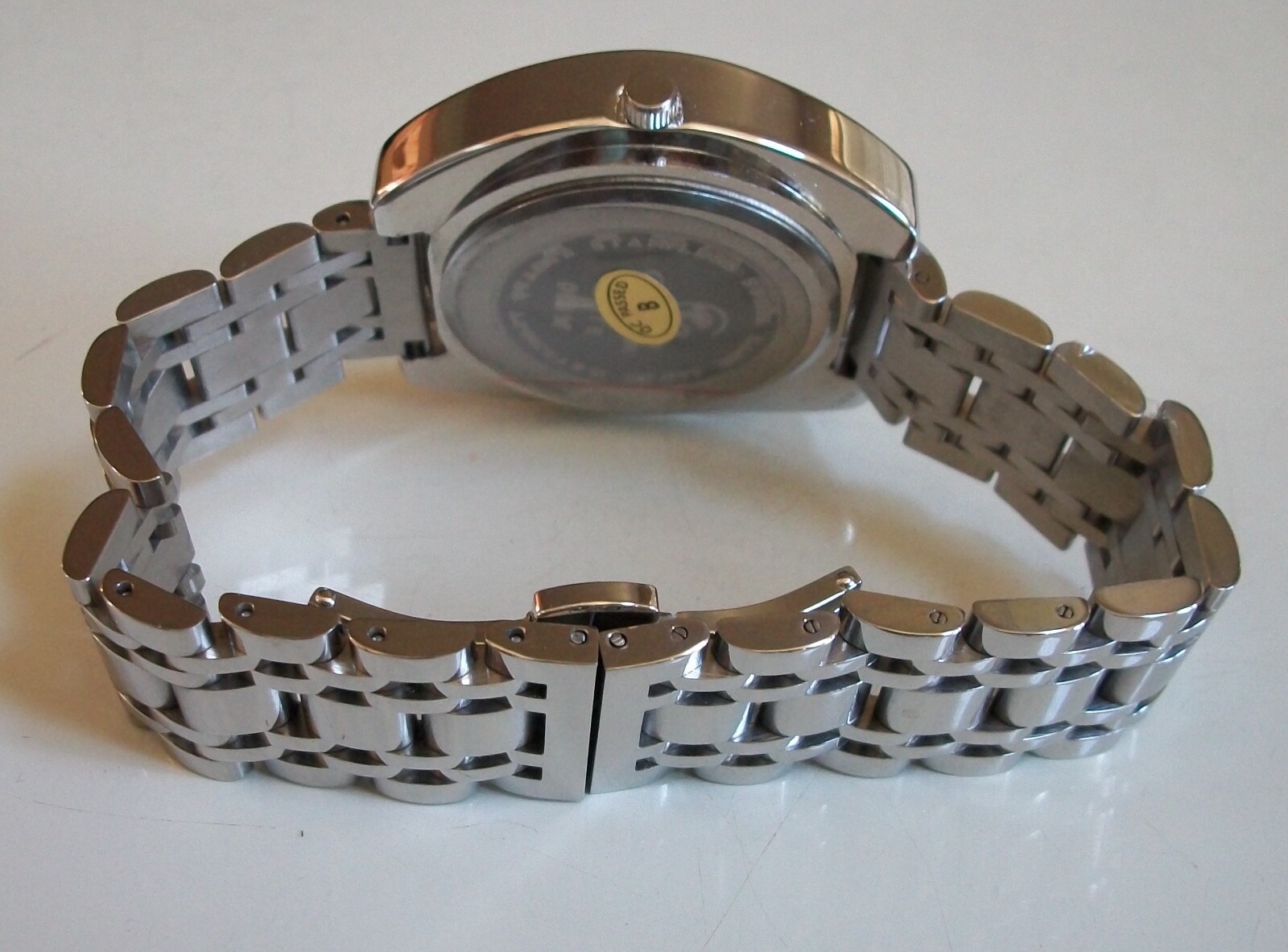 Men’s silver finish clear, blue, black & yellow stone fashion hip hop watch