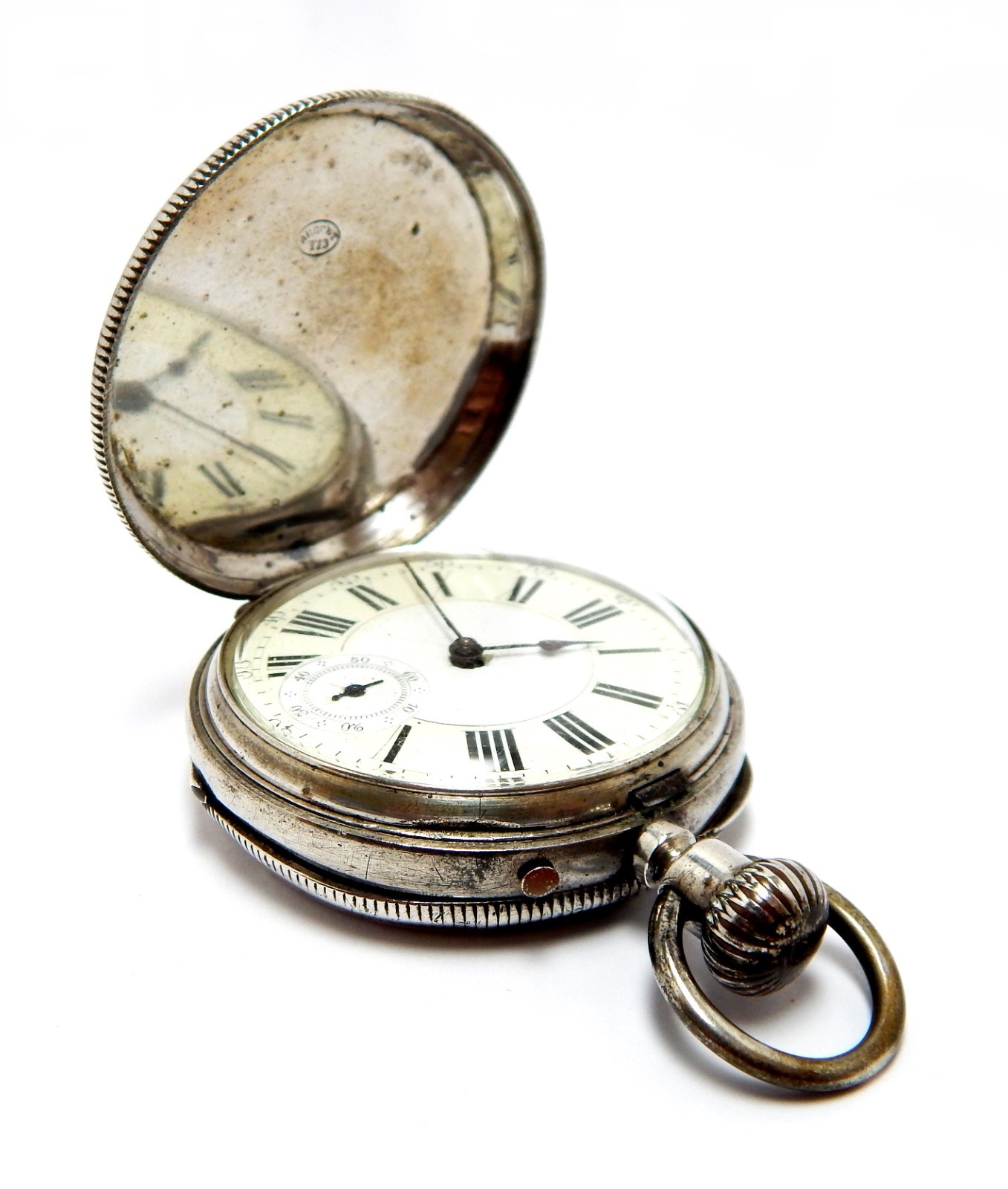 Pocket Watch ANCRE C. ROBERT Geneve Hunter Dial Porcelain Silver 50mm Working