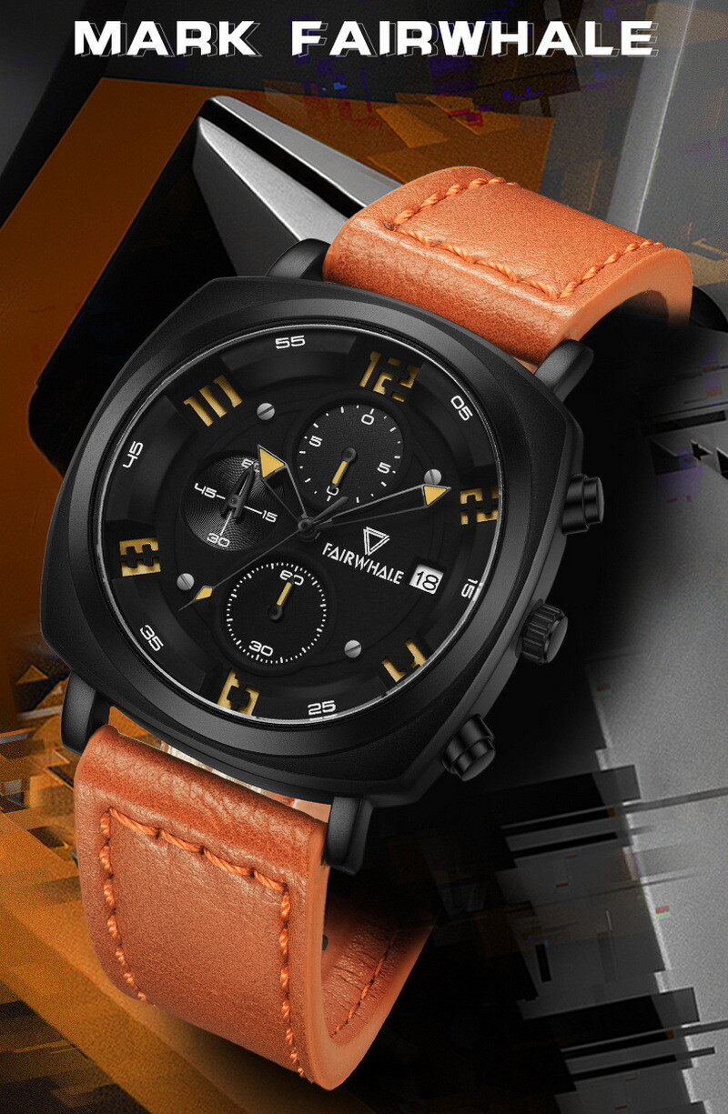 MARK FAIRWHALE Calendar Luminous Multifunction Sport Chronograph Quartz Watch
