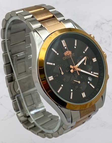 Refurbished Luxury Two-Tone Orient Chronograph 4 O’clock Date Quartz Men’s Watch