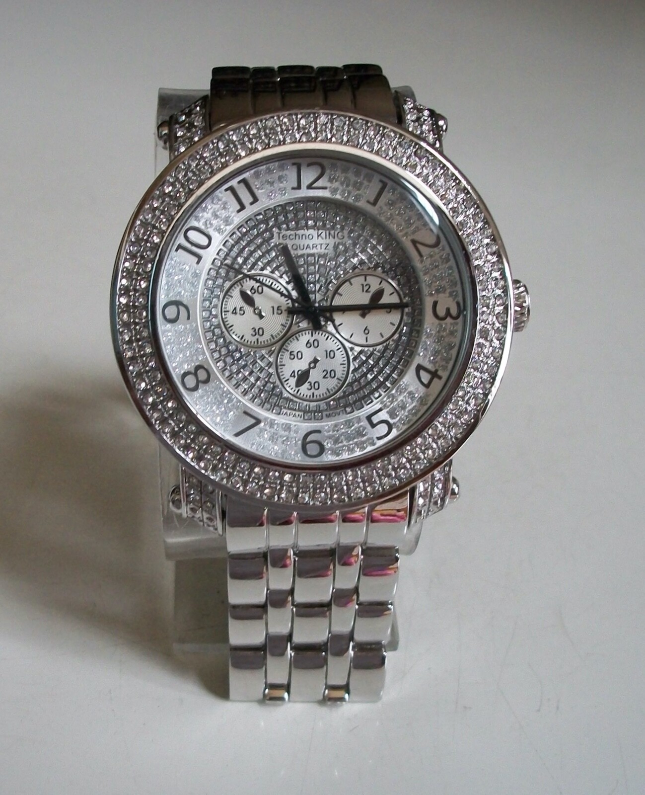 Men’s Techno King Silver Finish Clear Stone Fashion Dressy Hip Hop Watch