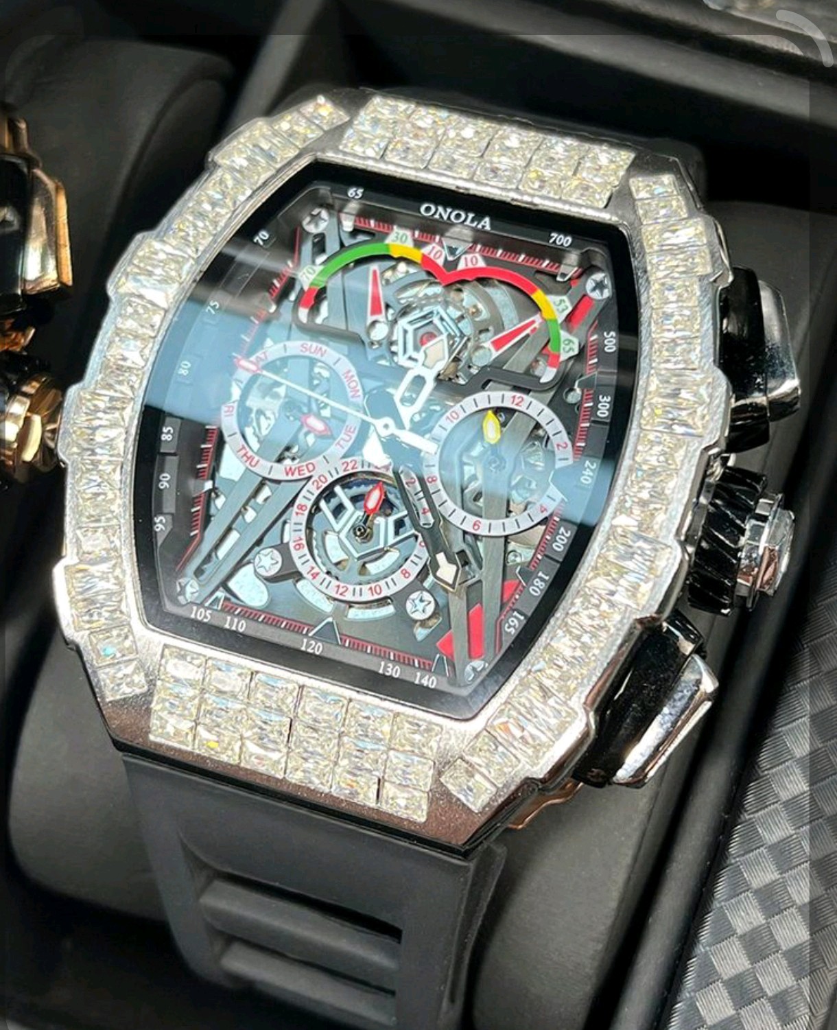 Men’s Luxury Automatic Skeleton Watch Rainbow Dial Crystal Bezel Sport
