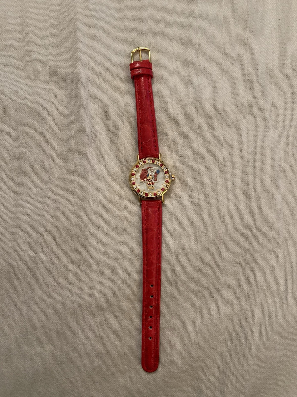 Red Genuine Leather Afterthoughts Quartz Watch, Round Santa Red & Clear Crystals