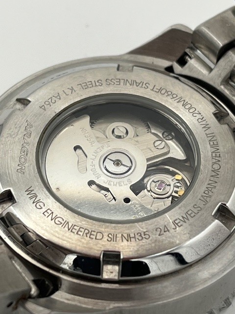 Aragon Divemaster Purple Dial NH35 Auto Dive Watch A481 Exhibition Back