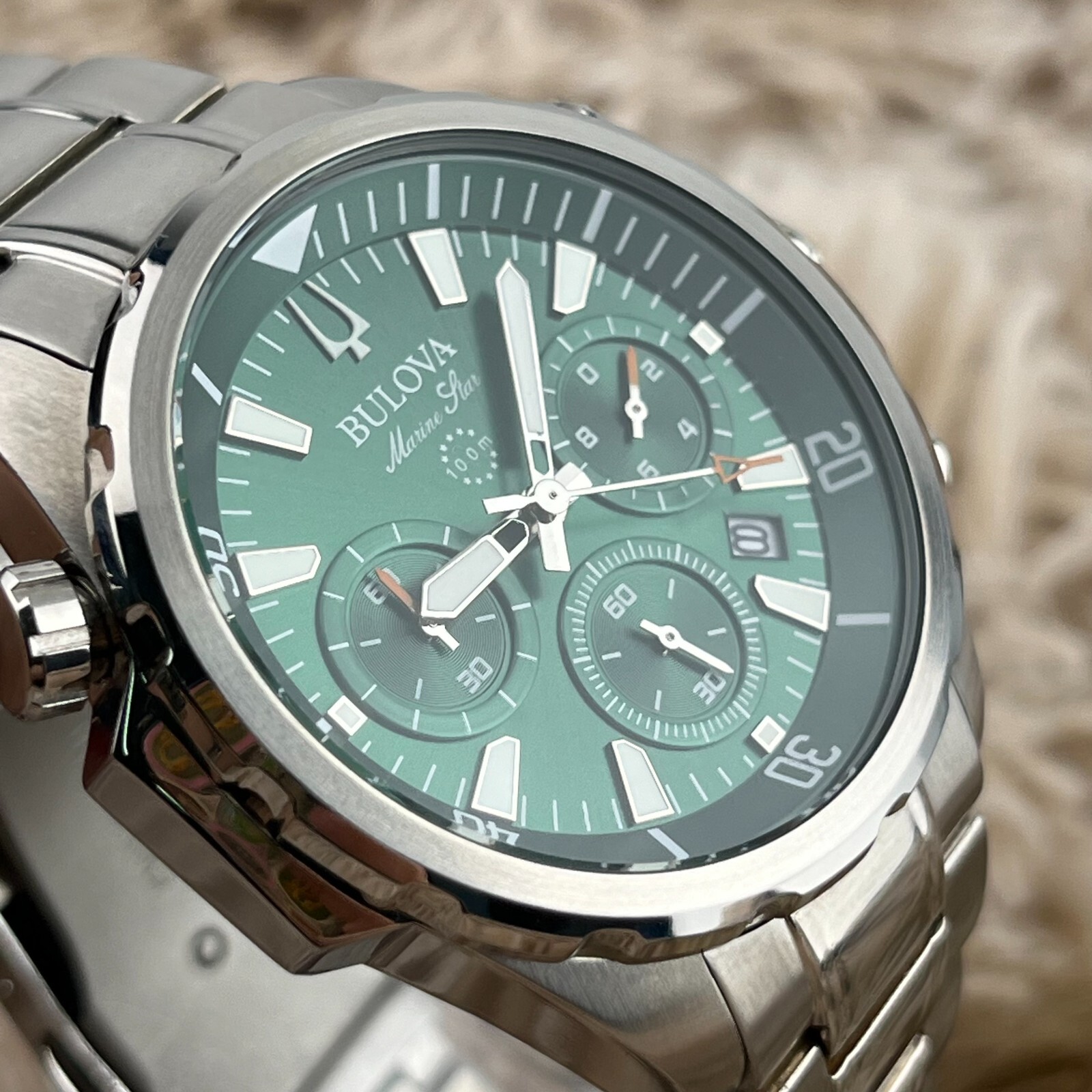 Bulova Marine Star Green Dial Chronograph Stainless Steel Men’s Watch 96B396