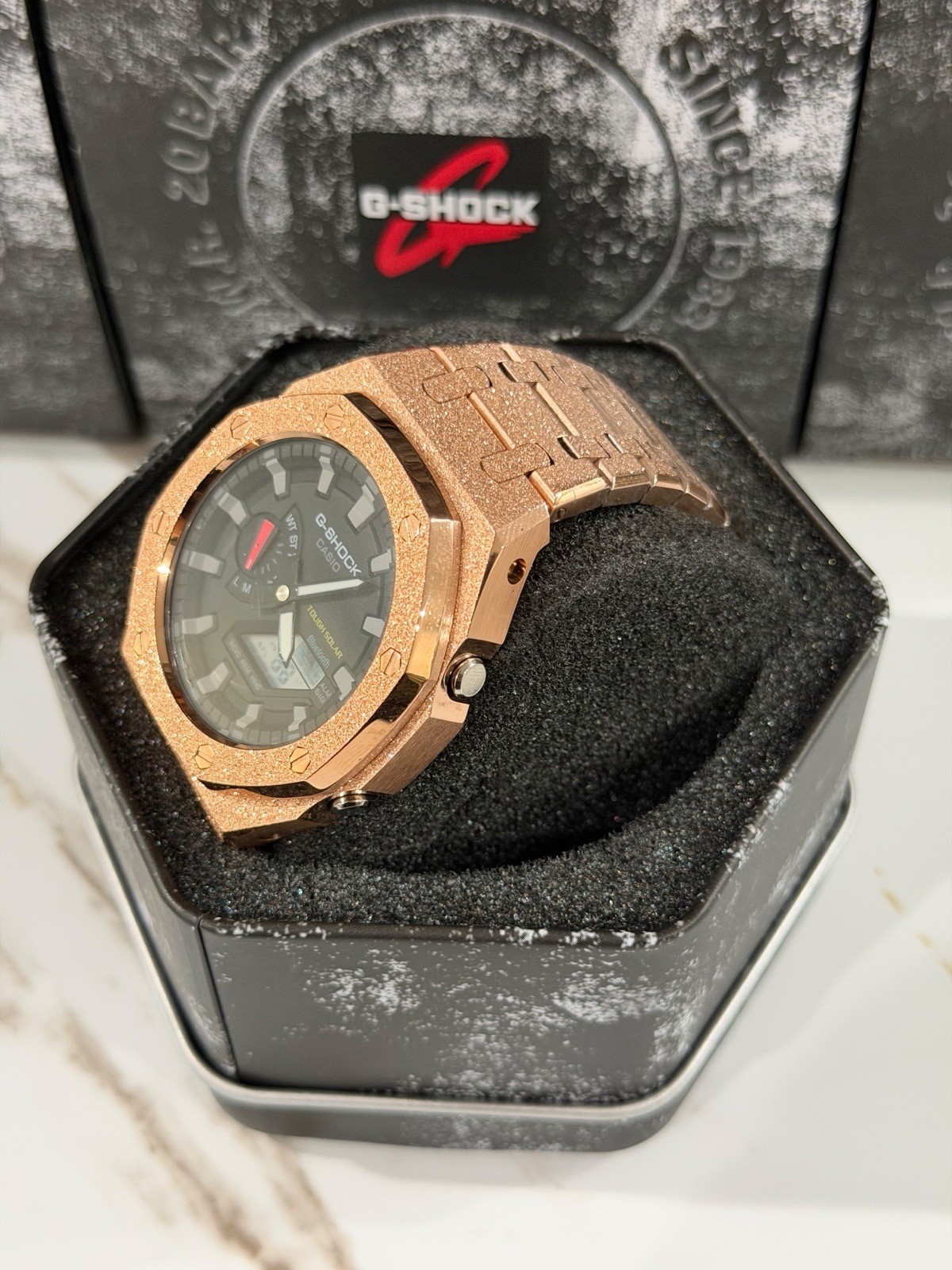 Casio GA-2100 G-Shock Watch – Sandblasted Gold Rose Frosted – Black Dial