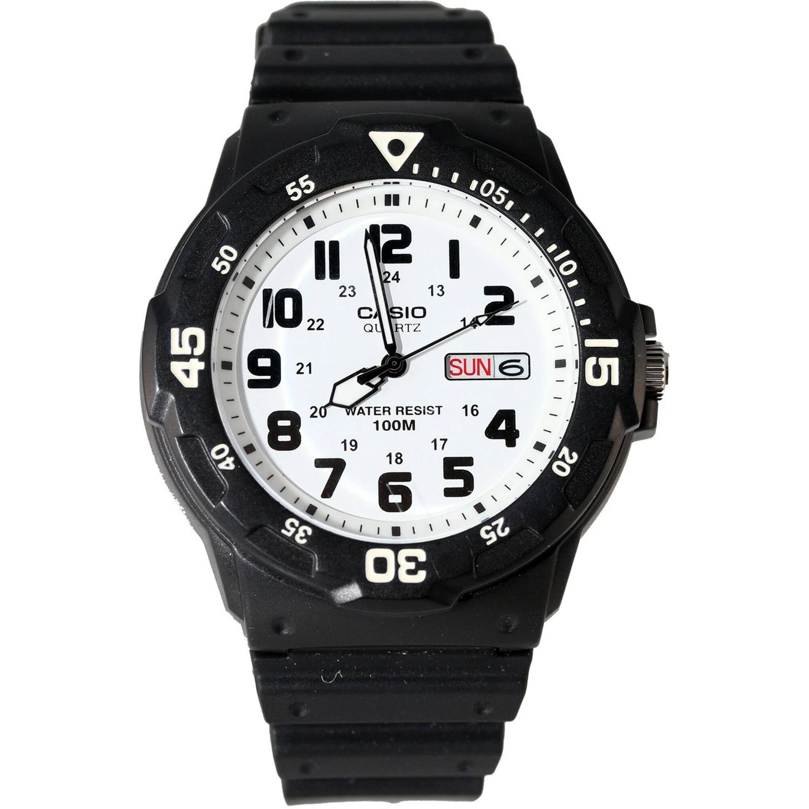 Casio Men’s Watch Quartz Day Date White Dial Black Resin Strap MRW-200H-7BVCF