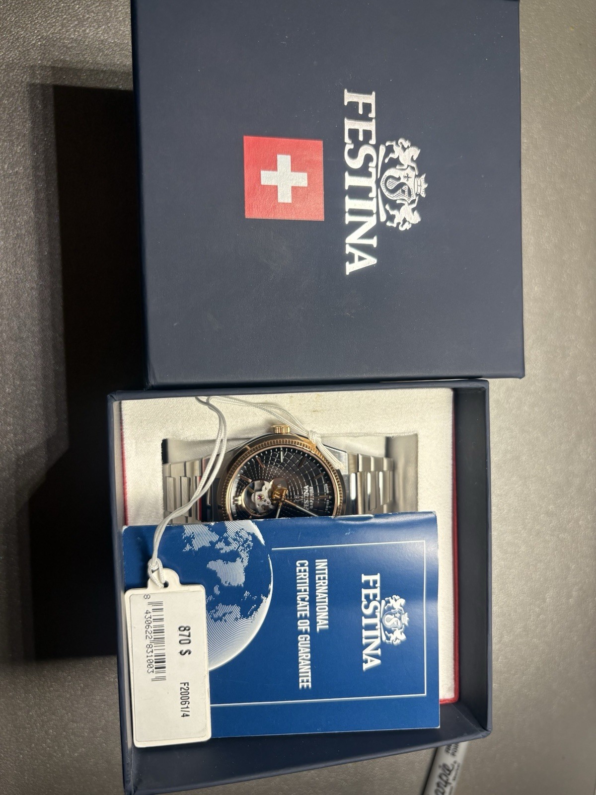 Festina Rivé open heart 40mm automatic Swish Made, Box & Papers