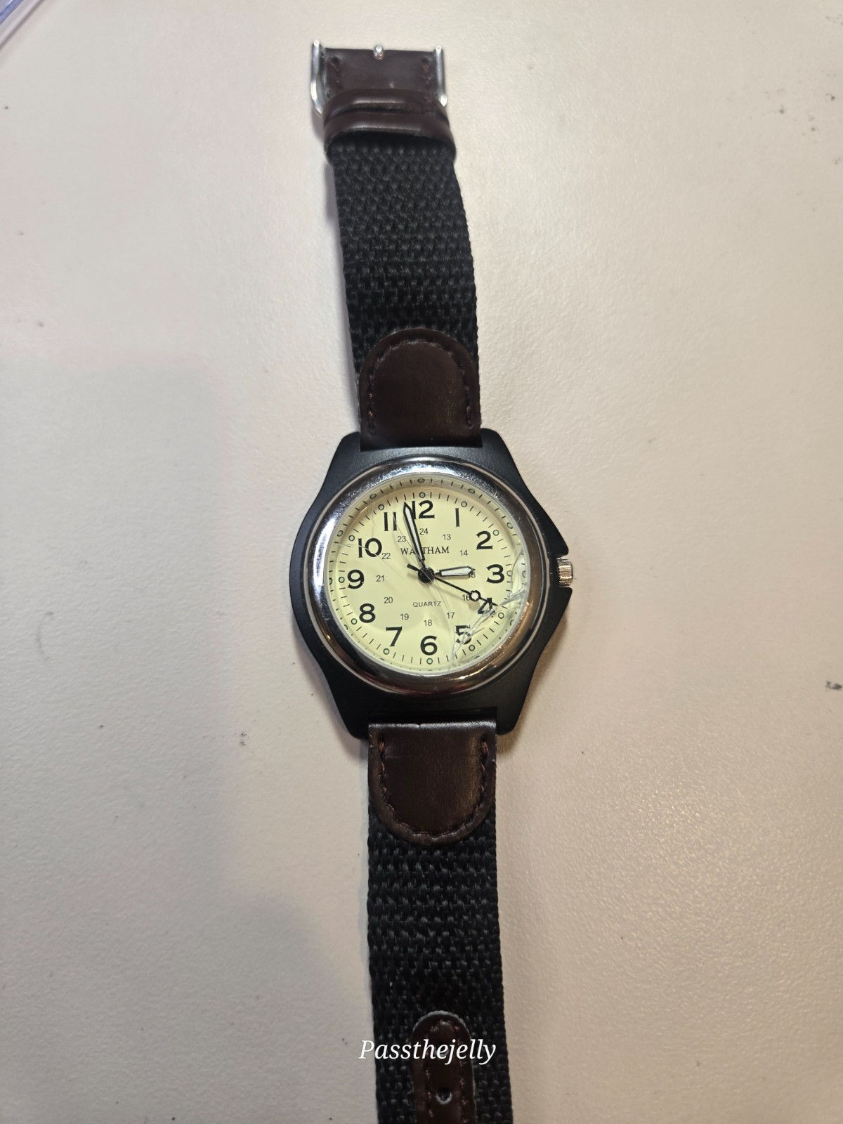 Waltham WTH15 Men’s Field Watch Cream Dial Black Case Quartz Canvas Strap