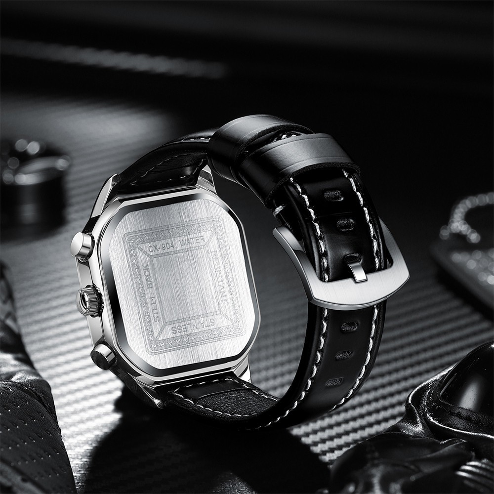 CHENXI Men Square Watch Multifunction Six-hands Luminous Boys Leather Wristwatch