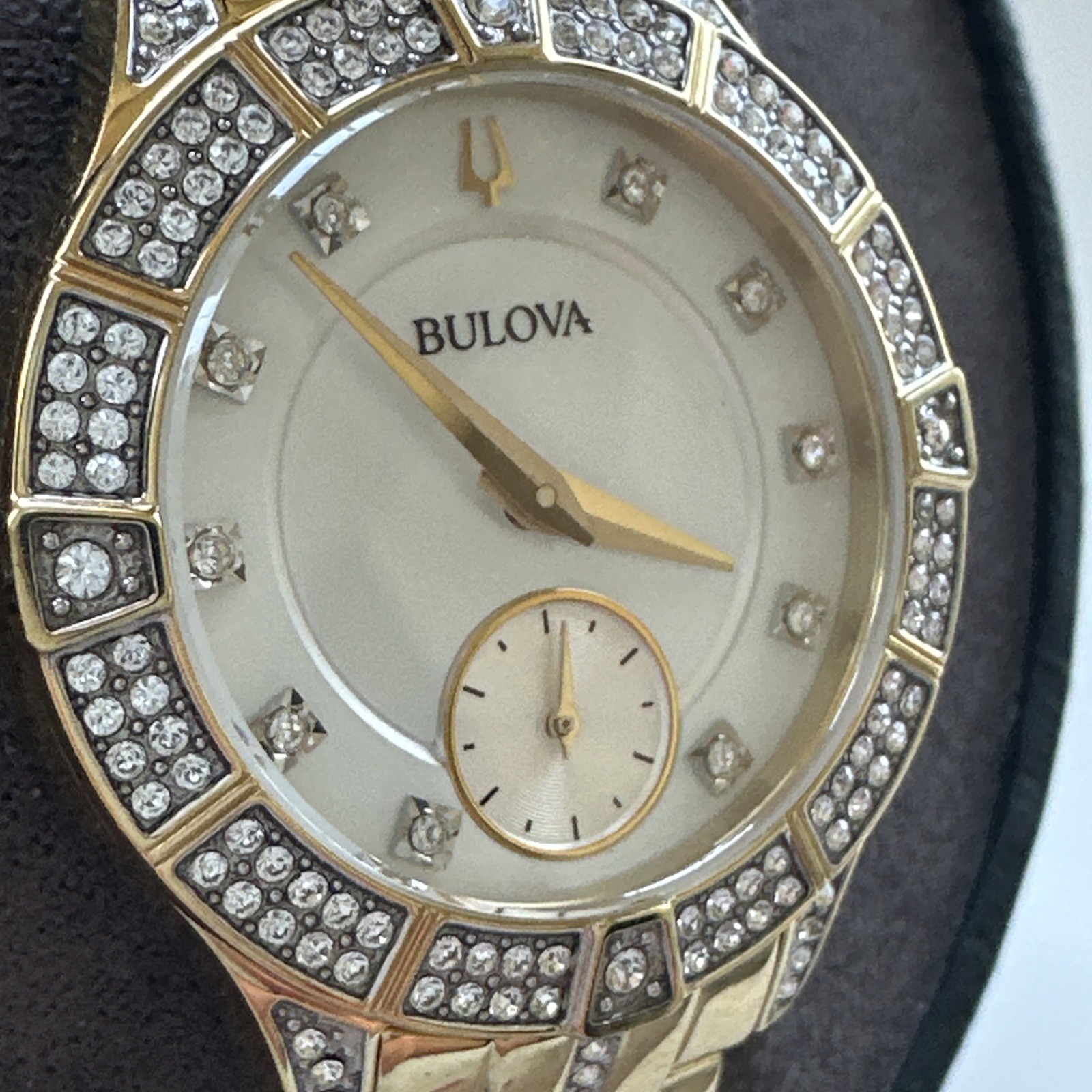 Bulova Womens Quartz Crystal Accent Gold-Tone 30.5mm Watch 98L283 *NO STEM/CROWN
