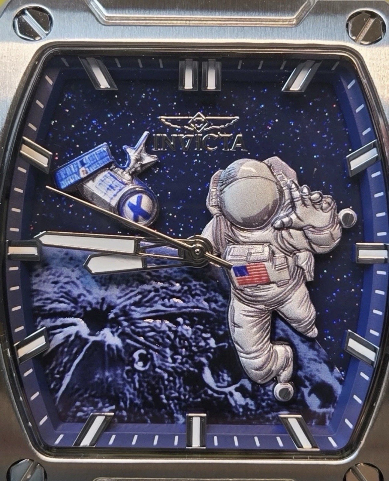 Invicta S1 Rally Moon Lander Artemis II 43mm Quartz Blue Dial Black Silicone Box