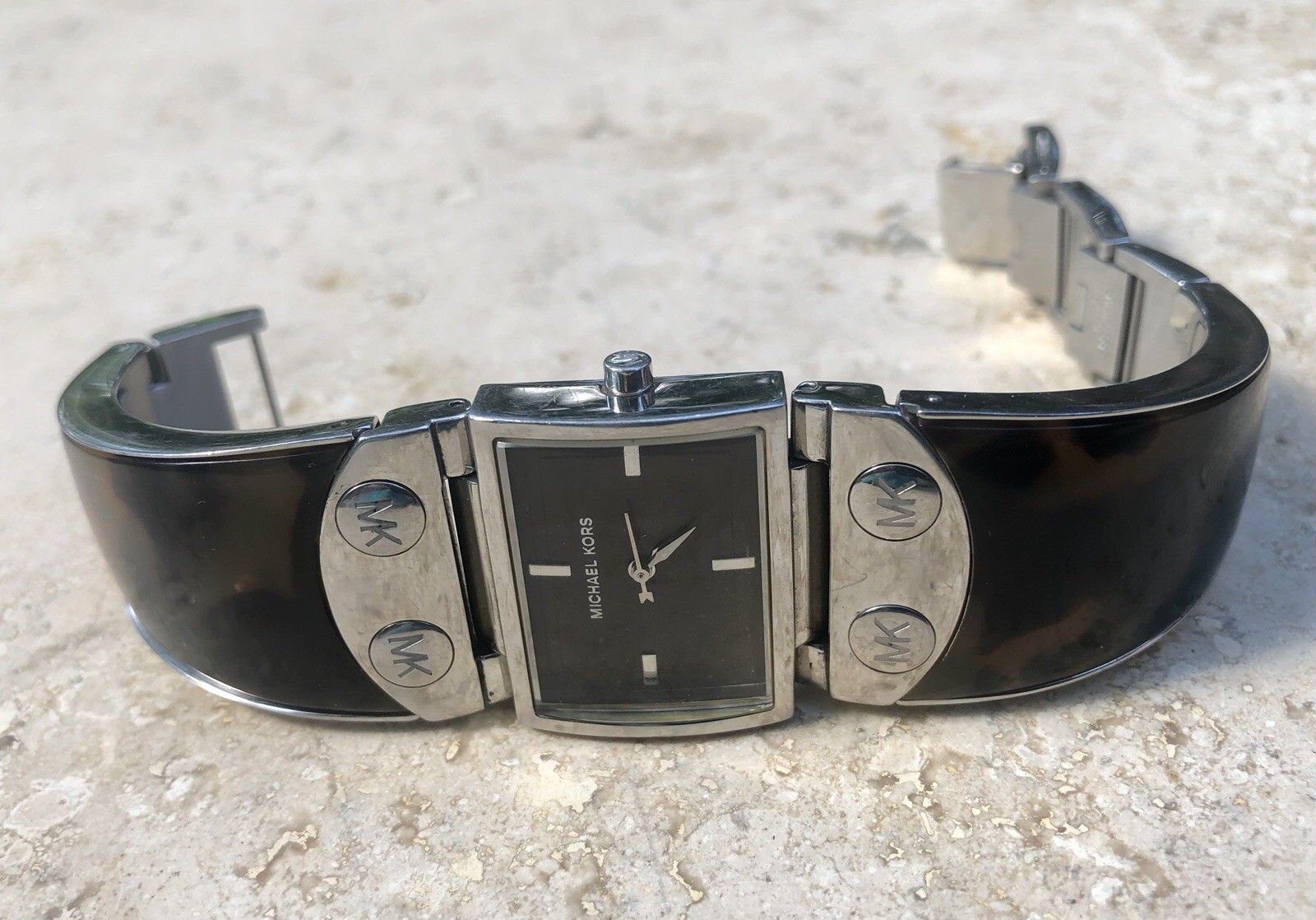🍂✨🤎RETIRED Michael Kors Tortoise Shell STATEMENT Bracelet CUFF DESIGNER Watch