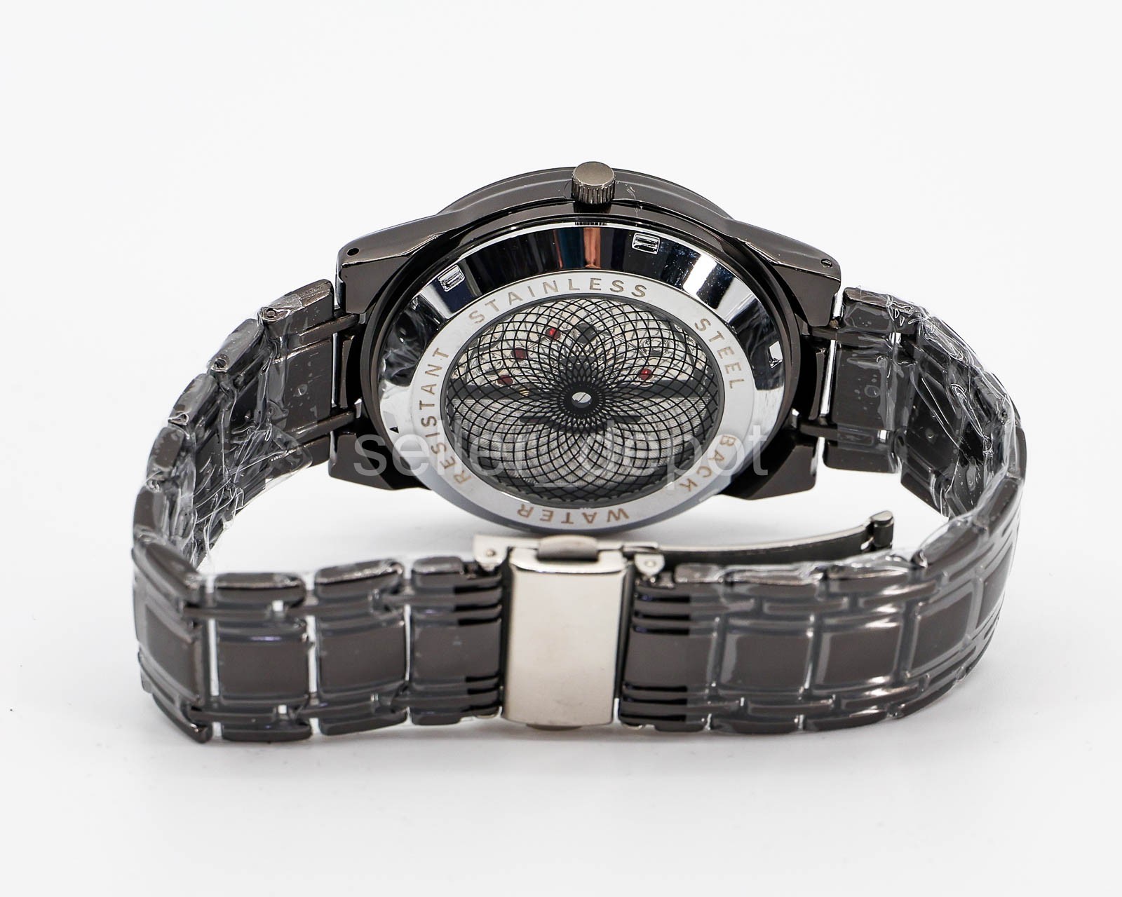 NEW Oruss 1853 TQ21 Black Alloy Round Dial Openwork Quartz Watch w box & tool