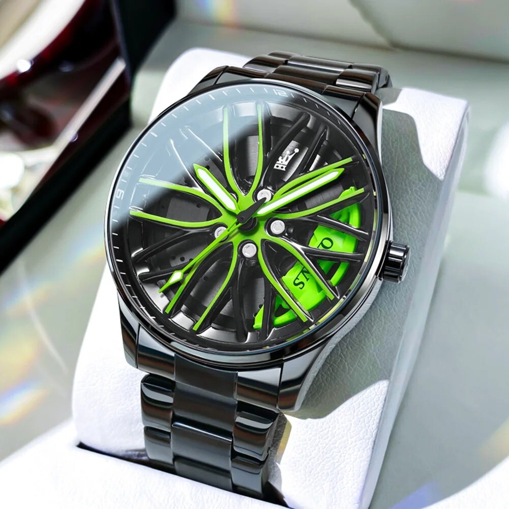 OLEVS Wheel Men’s Luxury Watch Waterproof Rotary Sport Car Rim Man Watch High