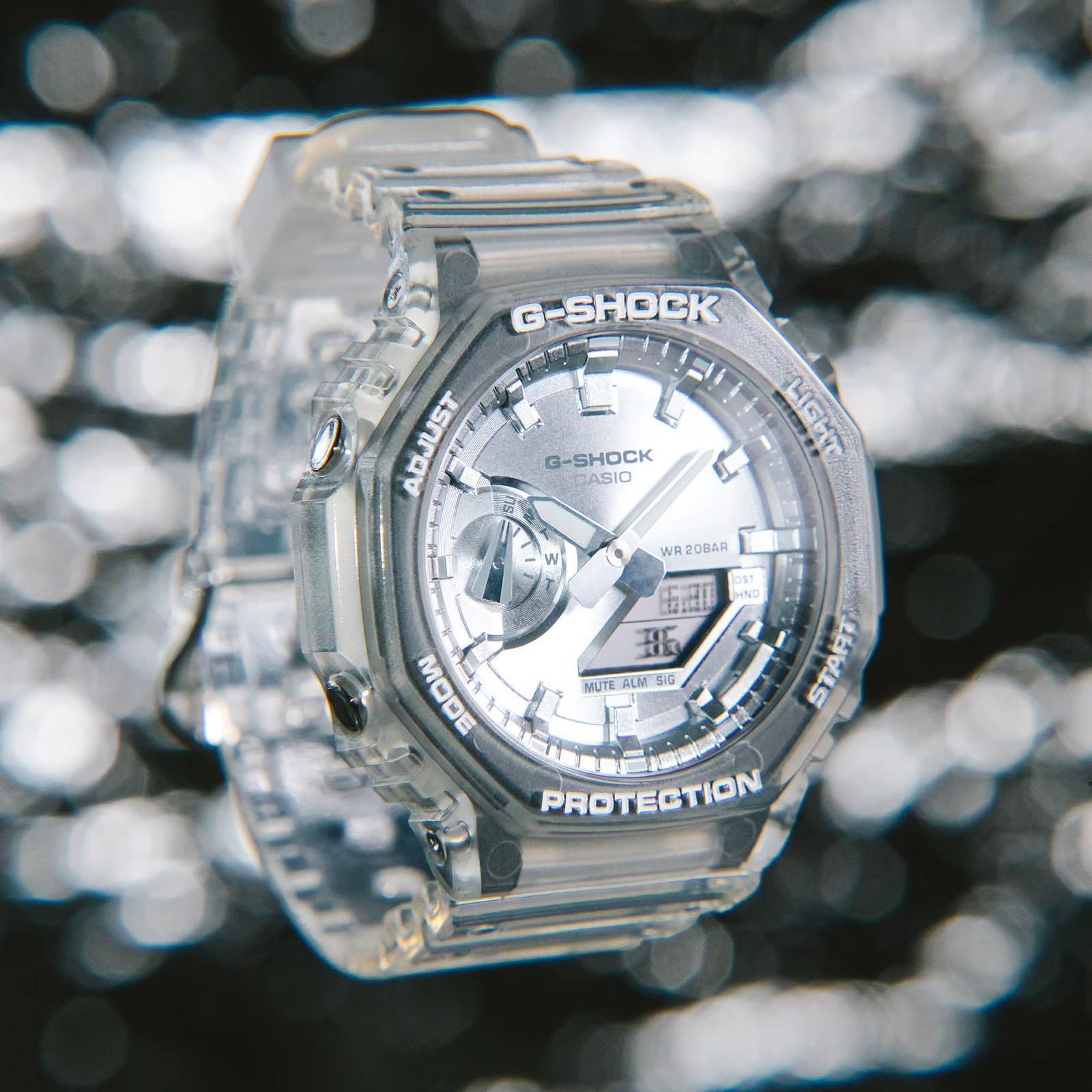 Casio G-Shock CasiOak Clear Silver Dial Analog Digital GA-2100BM-7A8ER NEW