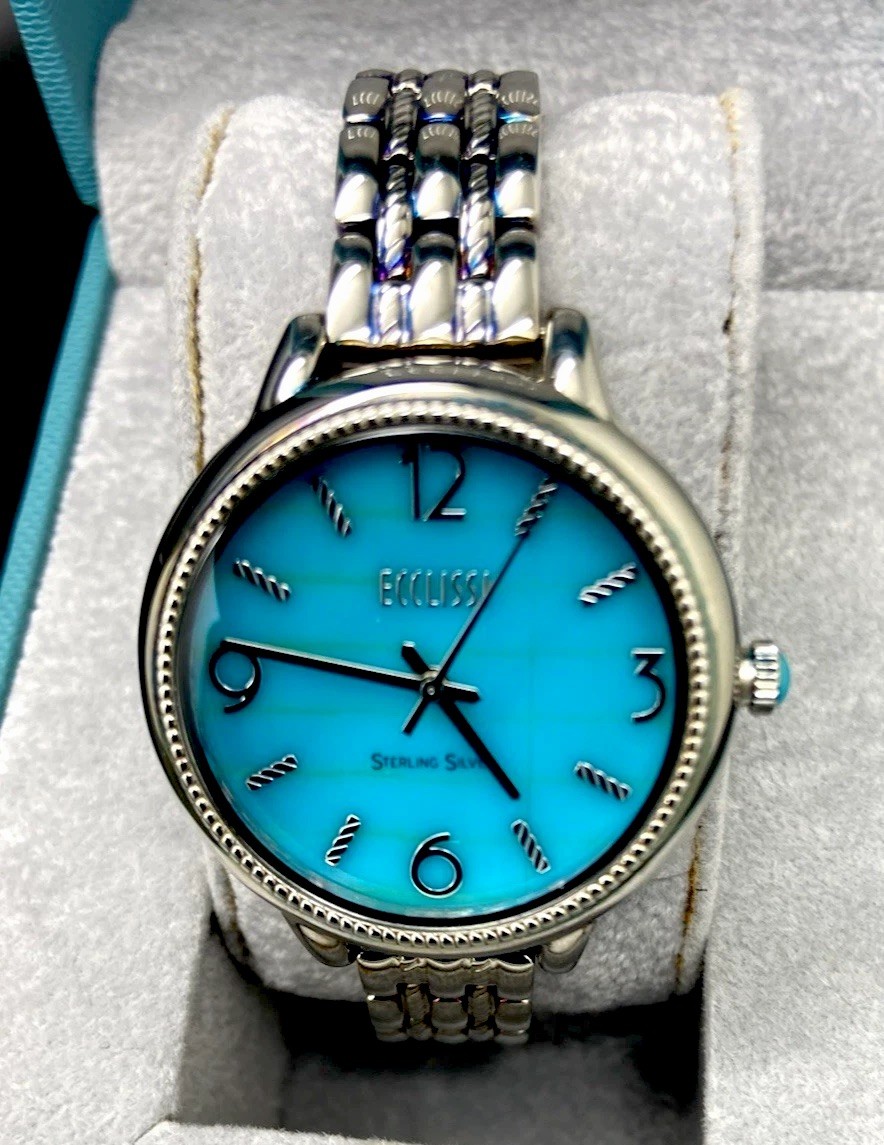Ecclissi STERLING SILVER SLEEPING BEAUTY TURQUOISE FACE LADIES WATCH 33820 NIB