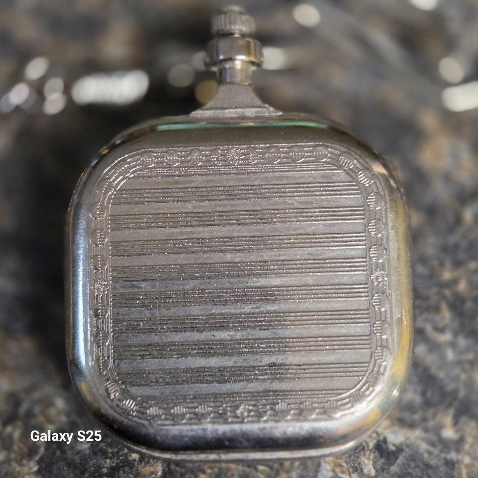 Vintage Square Silver-Tone Quartz Pocket Watch with Personalized PETE Engraving