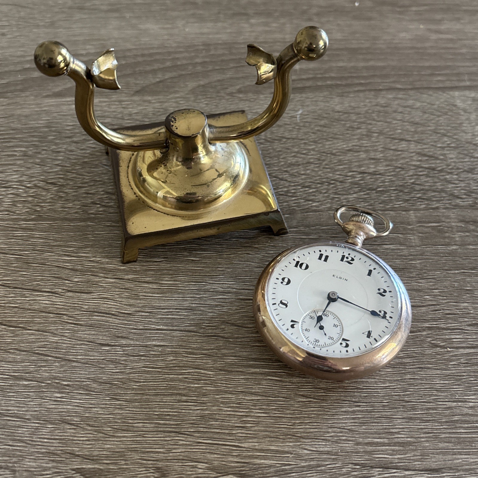 Antique Elgin B.W. Raymond 17 J Pocket Watch With Brass Stand As Is