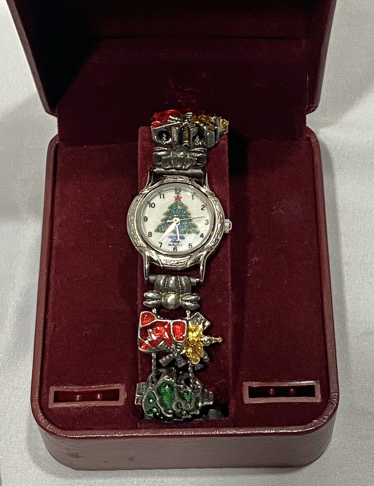 Vintage Fabergé Watch-Christmas Tree Face w/ Charm Bracelet Band-Holiday Watch