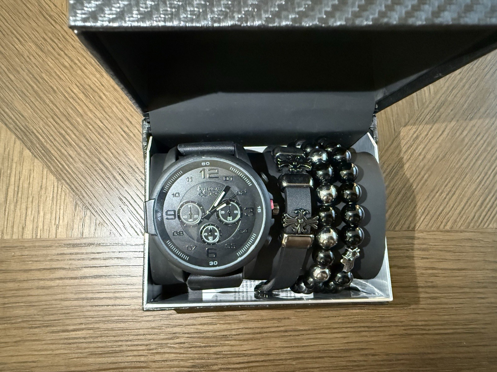 American Exchange Men’s Watch & Bracelet Gift Set – Black – Read Description