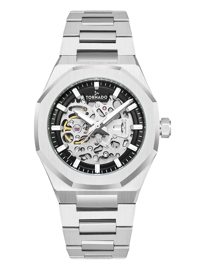 WATCH MEN TORNADO AUTOMATIC Black Silver Dail 41mm Stainless Steel Sapphire