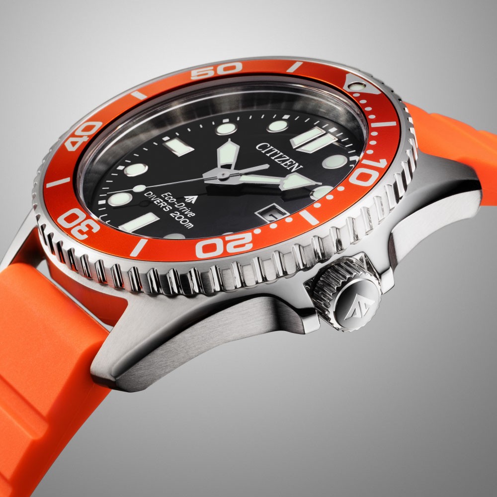 CITIZEN PROMASTER MARINE BN0268-01E Eco-Drive Black Dial Orange Band 40.6mm
