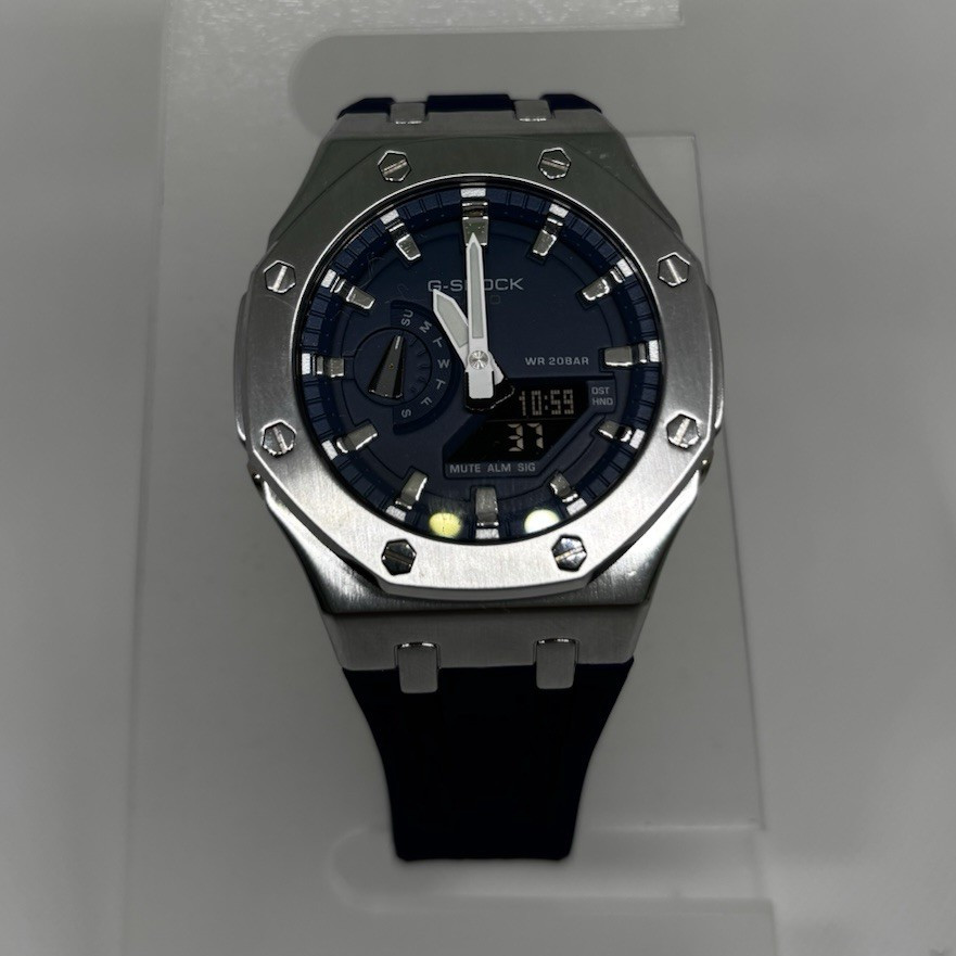 G-SHOCK GM-2100 40-43.9mm Quartz Blue Dial Silver Case. Custom