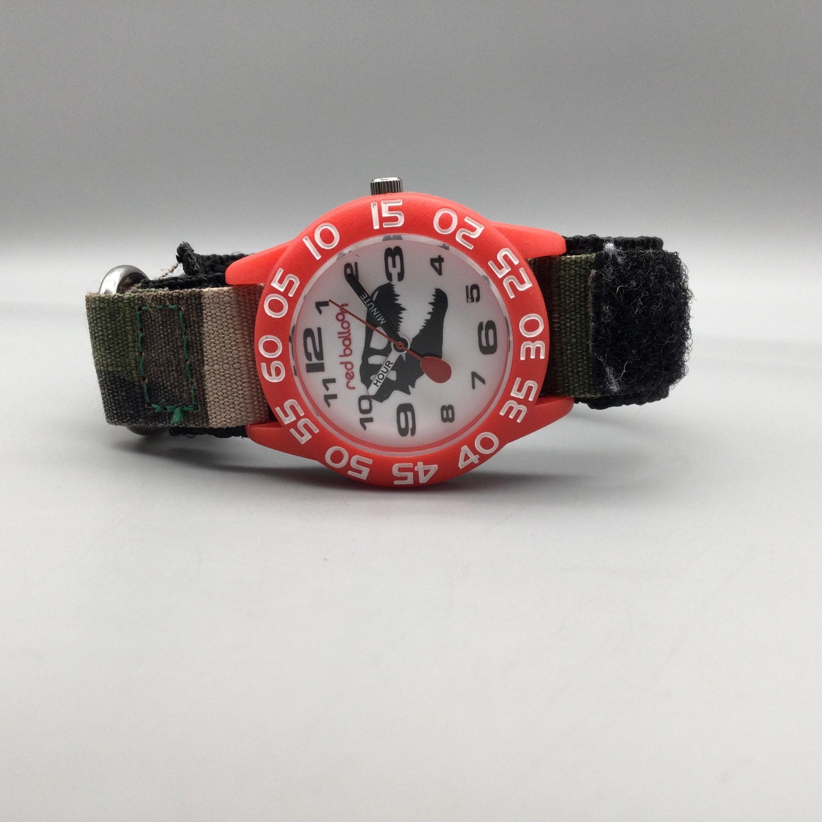 RedBalloon Kids Watch 32mm Red Bezel Camo Time Teller Dino Sport New Battery